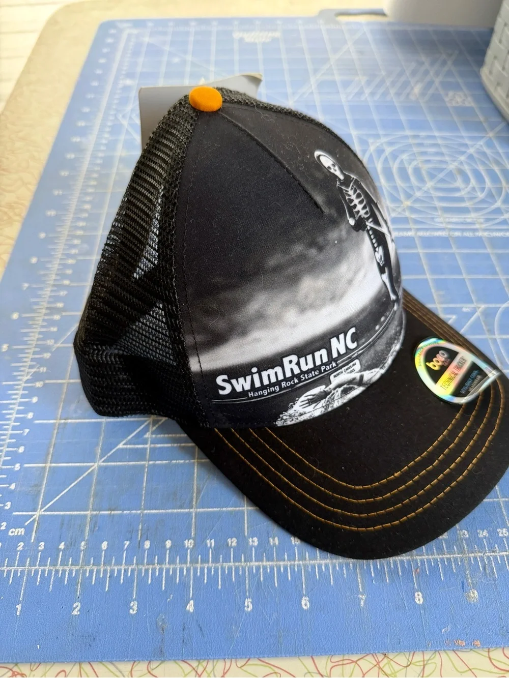 Boco Gear black and white SwimRun NC Skeleton Trucker Hat